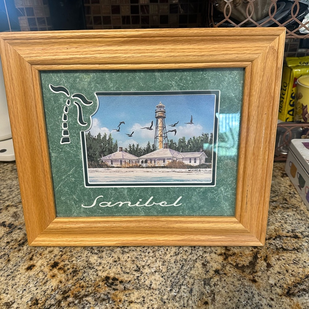 J. Harris painting in Wooden Framed Sanibel Lighthouse Art 11x13